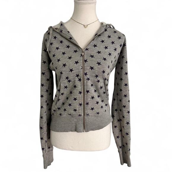 Other Tops - Grey & Navy Blue Stars Grunge Zip Up Light Weight Hoodie Made Cotton Size XS